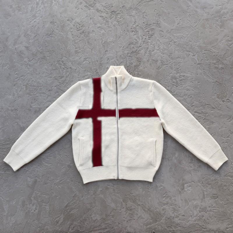 Mens Streetwear Knit Cardigan With Embroidered Letter Stand Collar Zip-Up Sweater Loose Fit