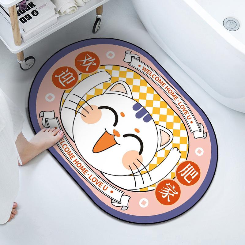 

Впитывающий коврик для пола в ванной с рисунком из мультфильма Диатомовая грязь Коврик для входа в туалет Быстросохнущий коврик для ног Нескользящий коврик 50x80cm