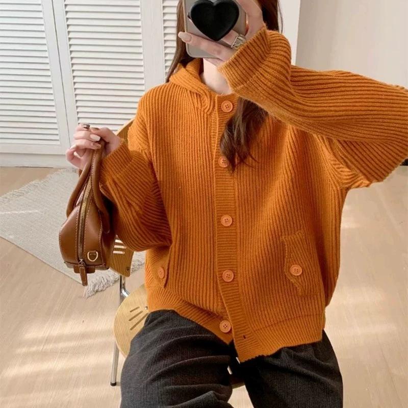 Autumn and winter new simple fashion knitted cardigan top women's loose lazy style soft waxy versatile sweater jacket