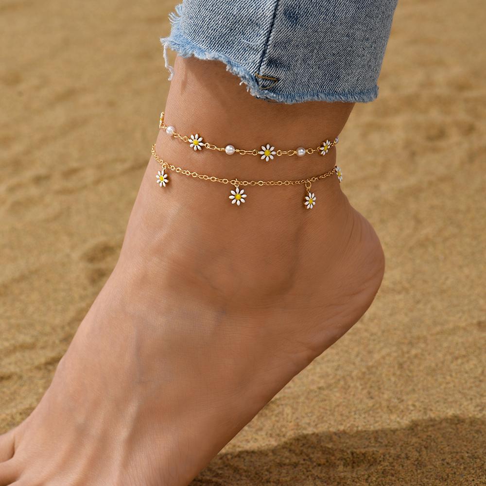 

Cute Daisy Flower Anklets for Women Beach Anklet Leg Bracelet Handmade Bohemian Foot Chain Boho Jewelry Sandals Gift 2pcs set
