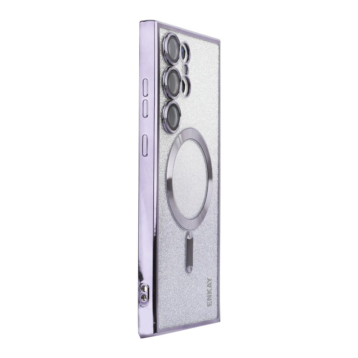

For Samsung Galaxy S25 Ultra Case ENAKY HAT PRINCE TPU Cover Compatible with MagSafe with Glitter Paper Purple