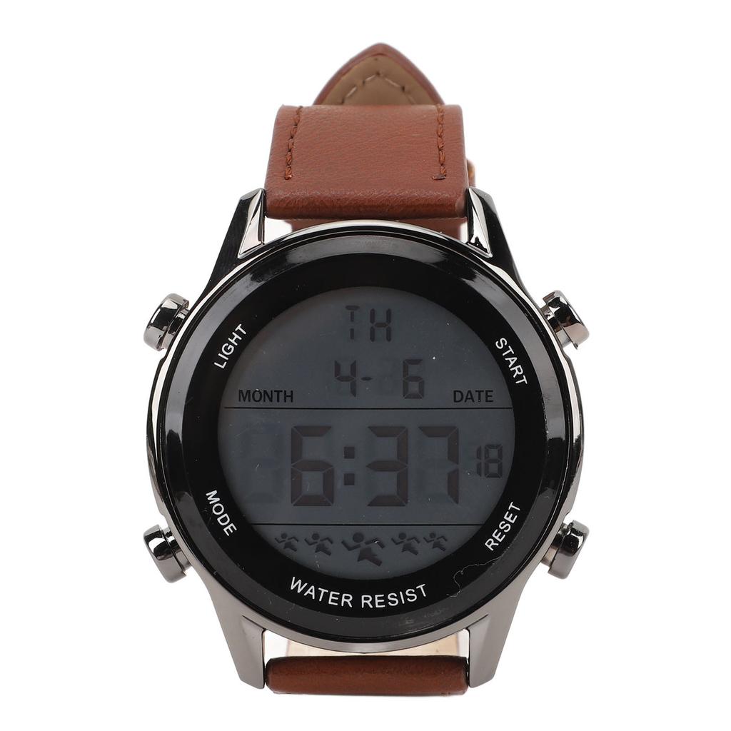 Men Digital Watch Dual Time Stopwatch Calendar Alarm Clock Waterproof Sports Watch with EL Luminous Coffee