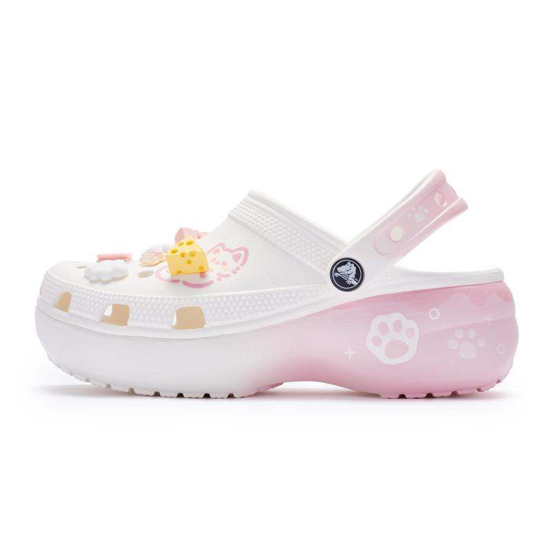 Crocs Classic Platform Clog 811 Made Meow Brand Cake Kitten Cream Cake Hole Shoes Women's White