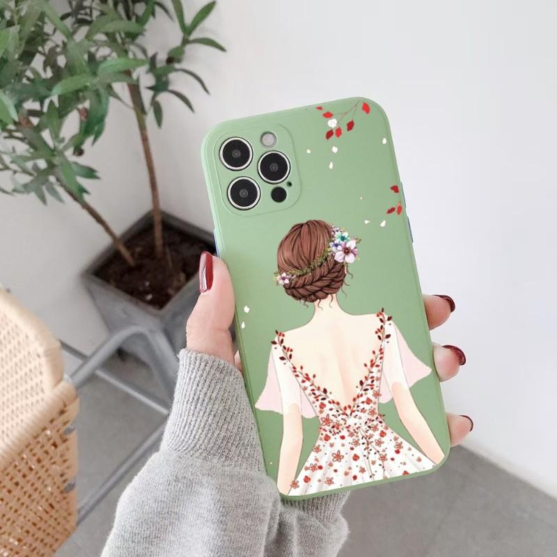 Girl In Red Dress Phone Case For IPhone 14 11 12 13 Pro Max X XR XSMax 6 6S 7 8 Plus SE 2022 Soft Square Color Phone Cover