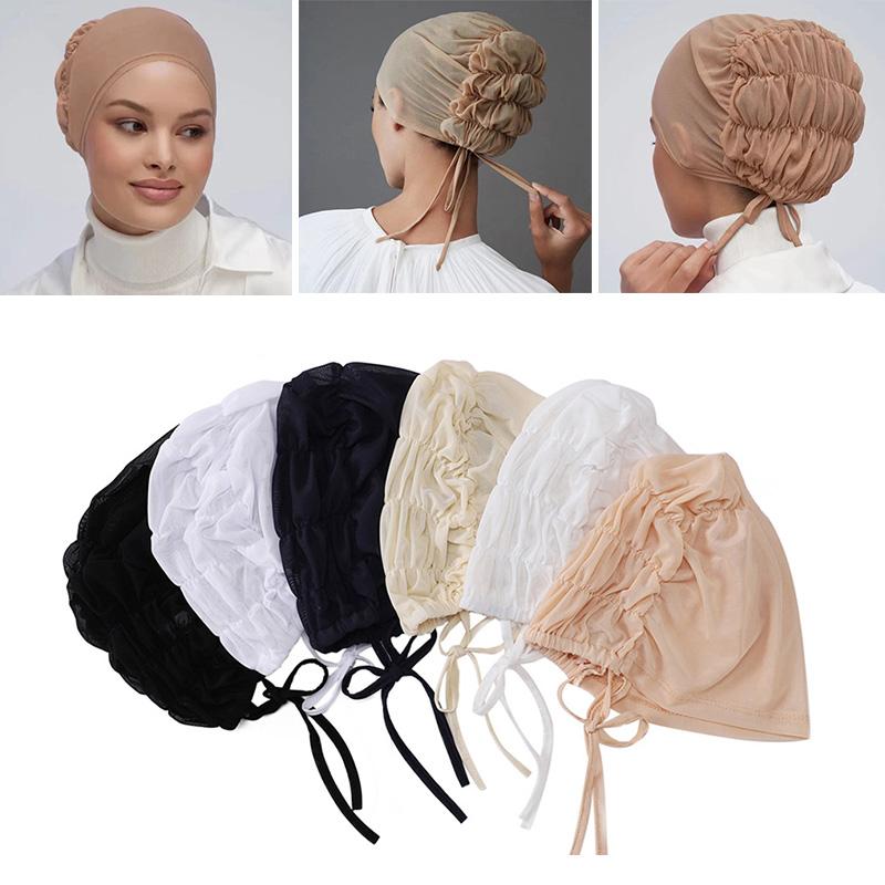 Soft Muslim Underscarf Pleated Inner Hijab Caps Islam Turban Cap Bonnet Hijab Islamic Turbans For Women Hijabs Caps