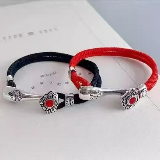 Retro Ethnisches Rotes Schnur Glücksbringer Partner Armband Schmuck