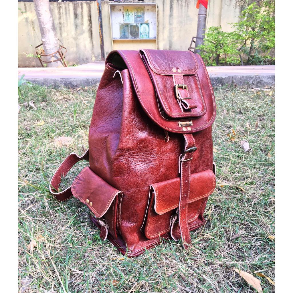 El yapımı Deri Sırt Çantası Dizüstü Sırt Çantası Erkek Kadın Vintage Kahverengi Seyahat Çantası