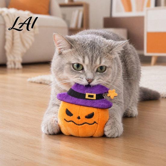 Plush Cat Toy Halloween Theme Toy Soft Ghost Bat Pumpkin Cute Stuffed Chew for Indoor Cats Boredom Relief Holiday Pet Photography Props