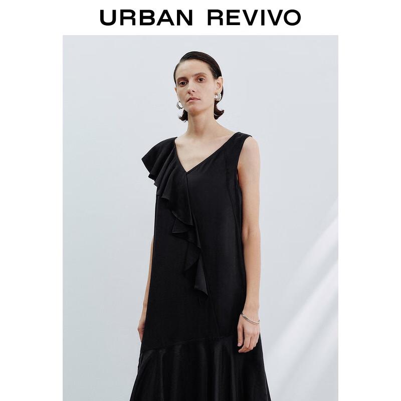 UR 2025 Autumn Elegant Irregular Ruffle Hem Sleeveless Dress