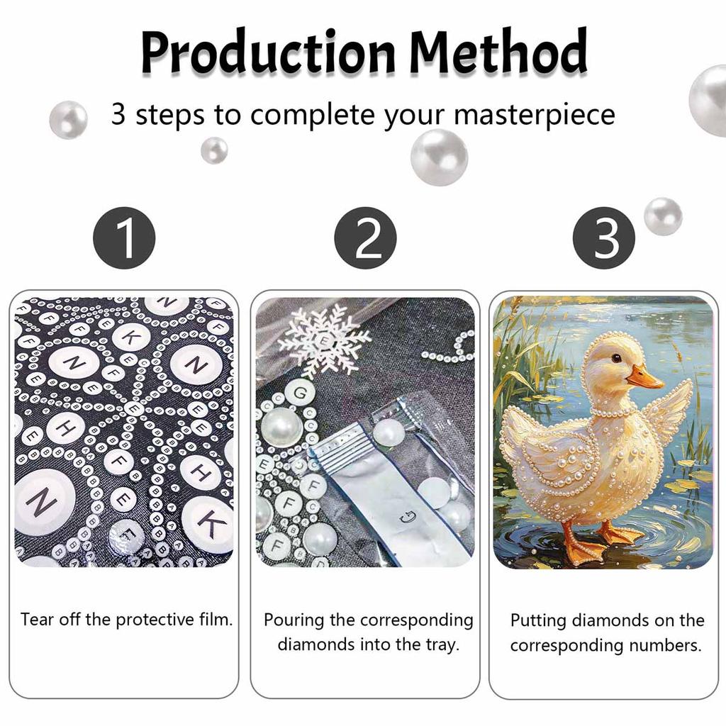 Pearl painting kit painting art handmade diy home decoration painting cute duckling pond animal portrait shining beads craft set