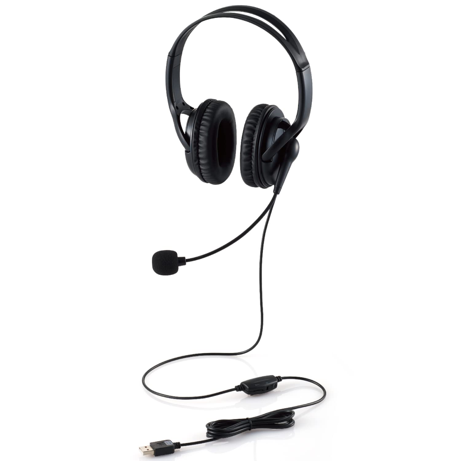 

ELECOM Headset Wired Overhead with Microphone USB Connection Function Volume Adjustment Flexible Lightweight Large Binaural Black [Mute Arm] 1.8m чорний