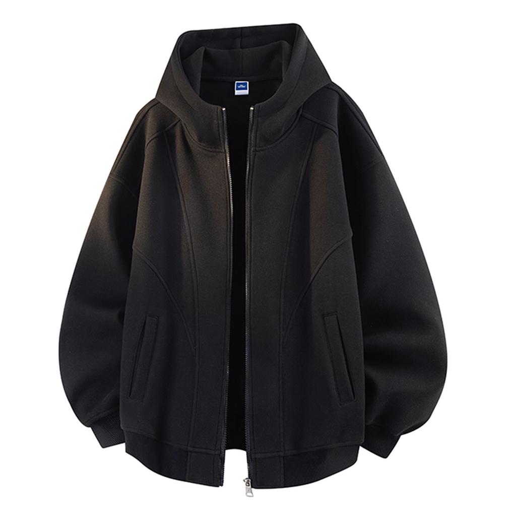 Casaco Cardigã com Capuz Splicing Masculino Primavera e Outono Solto Casual com Zíper