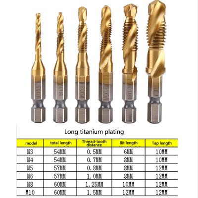 6Pcs Compound Metric Tap Drill Bits Screw Thread Hex Shank Machine Titanium Hss Tap Bit Tool For Metal Steel Wood Plastic
