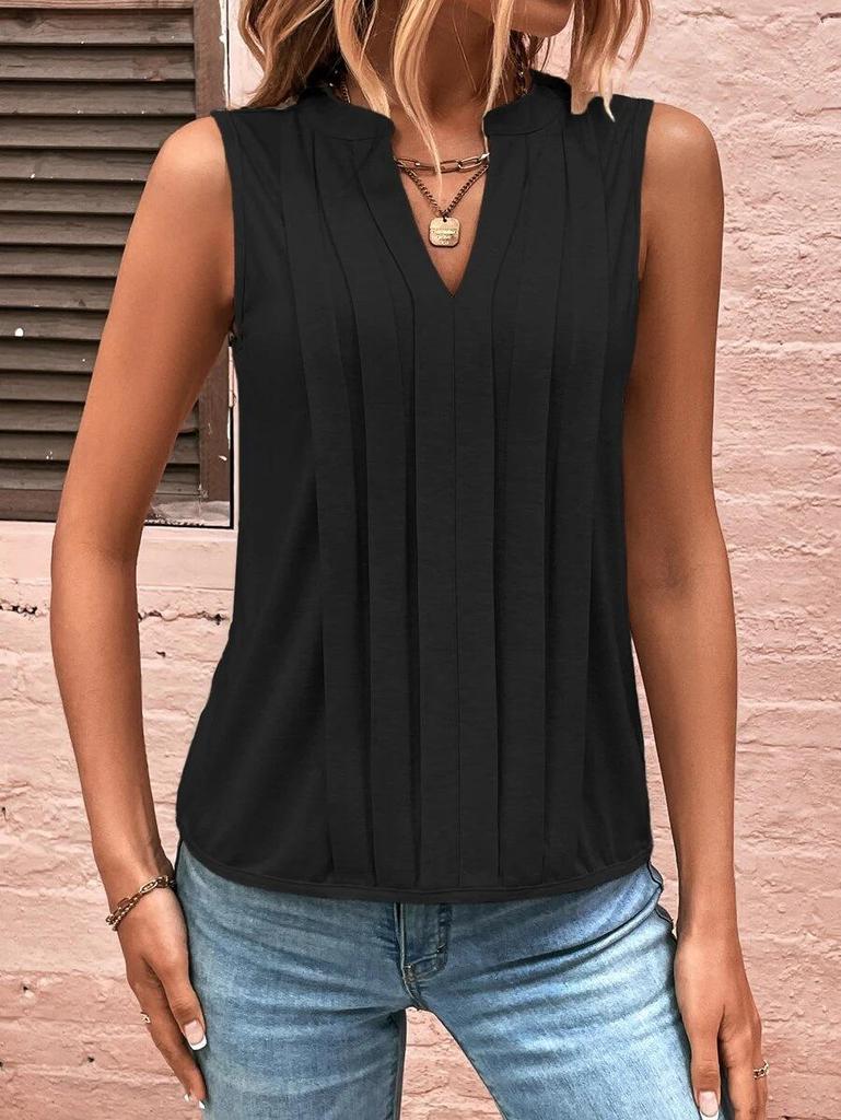 Elegant Pleated V-Neck Vest - 2025 Summer Fashion for Women