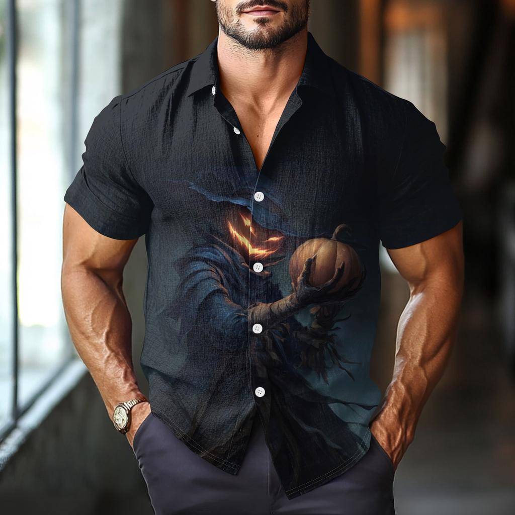 Men's Fashion Casual Loose Halloween Printed Short Sleeve Shirt