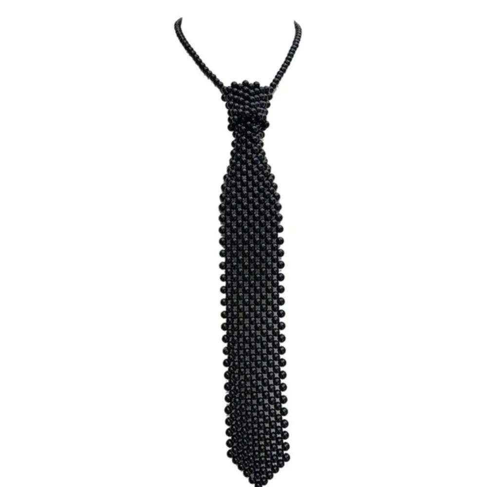 

Fashion Elegant Shirt Tie Weaving Beaded Collar Women Necktie Night Club Female Neckwear чёрный