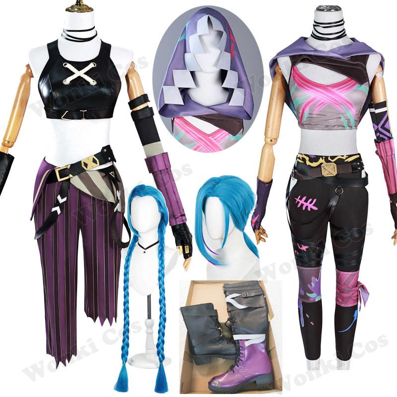 Arcane Jinx Cosplay Costume Wig Hair Anime Jinx Cosplay Shoes Boots For Girl Women Role Play Party Carnival Outfits