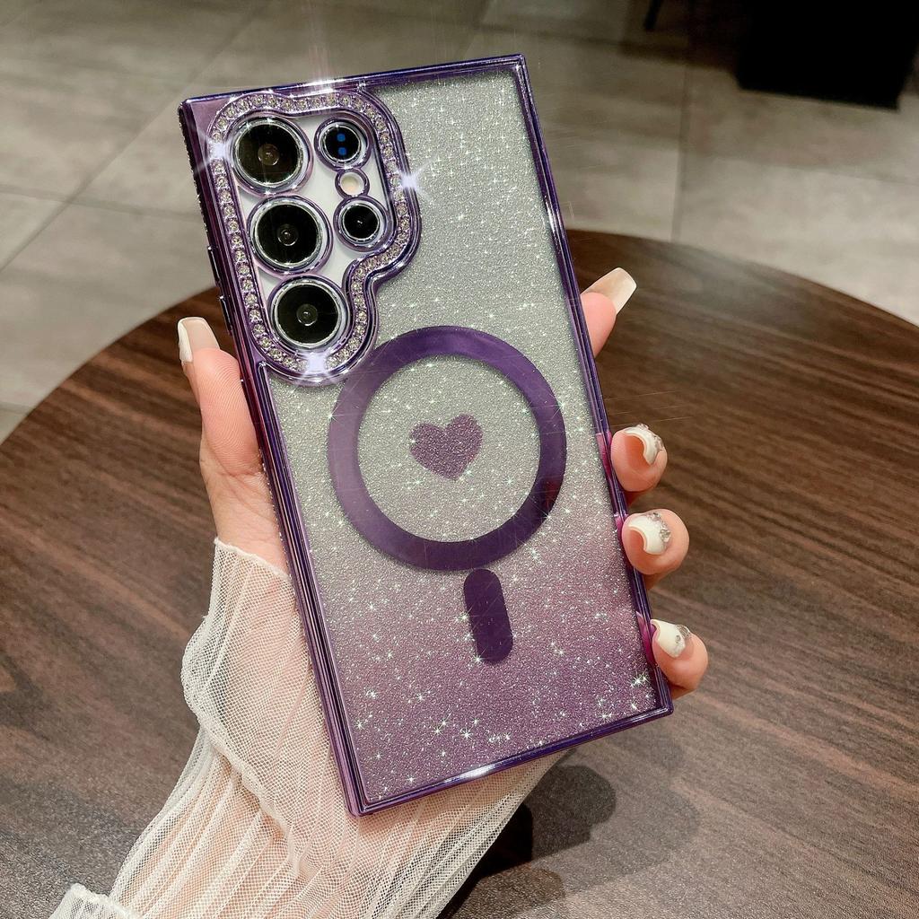 New Samsung S24 Ultra Magnetic Phone Case Gradient Glitter S23plus Rhinestone Love S22 Protection Case