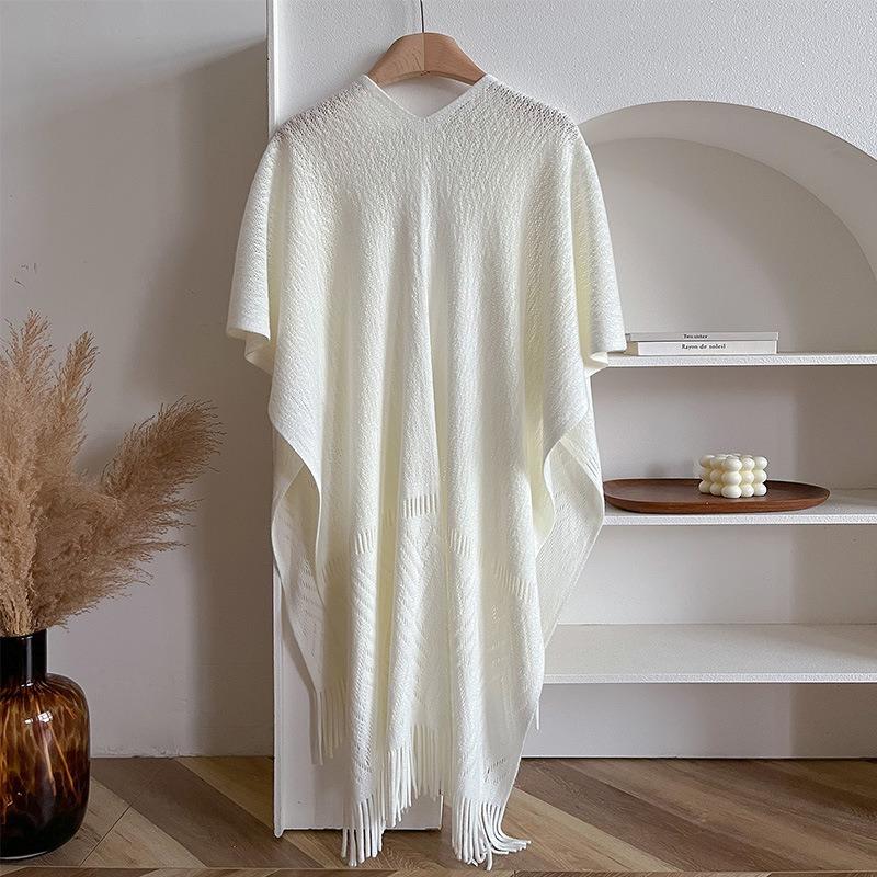 Women S White Fringed Hollow Out Shawl Versatile Air Conditioner Cape