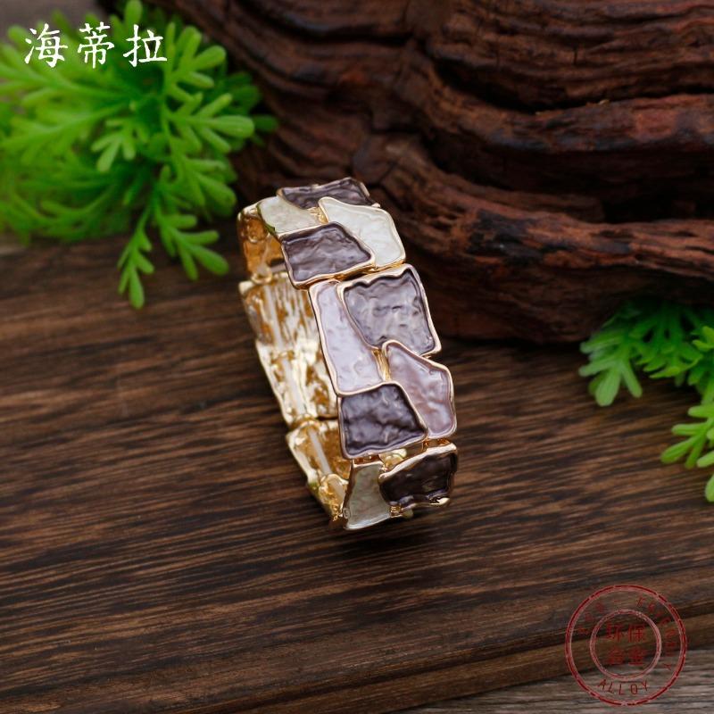 New Enamel Irregular Square Elastic Bracelet, Women's Exaggerated Creative Square Geometric Elastic Bracelet