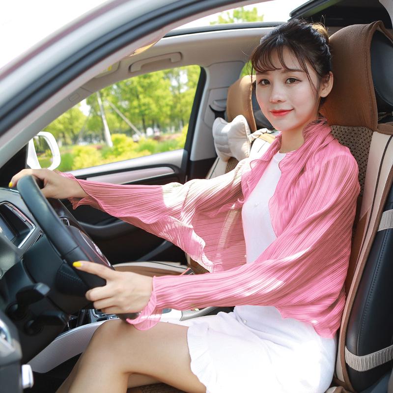 Pleated Ruffle Chiffon Sunscreen Shawl with Sleeves for Women - Summer Cycling & Driving Scarf