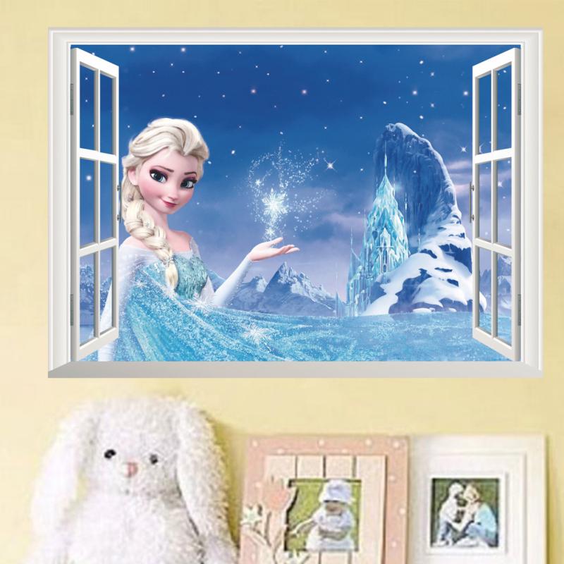 Cartoon 3D Disney Frozen Princess Wall Stickers for Kids Rooms Nursery Home Decor