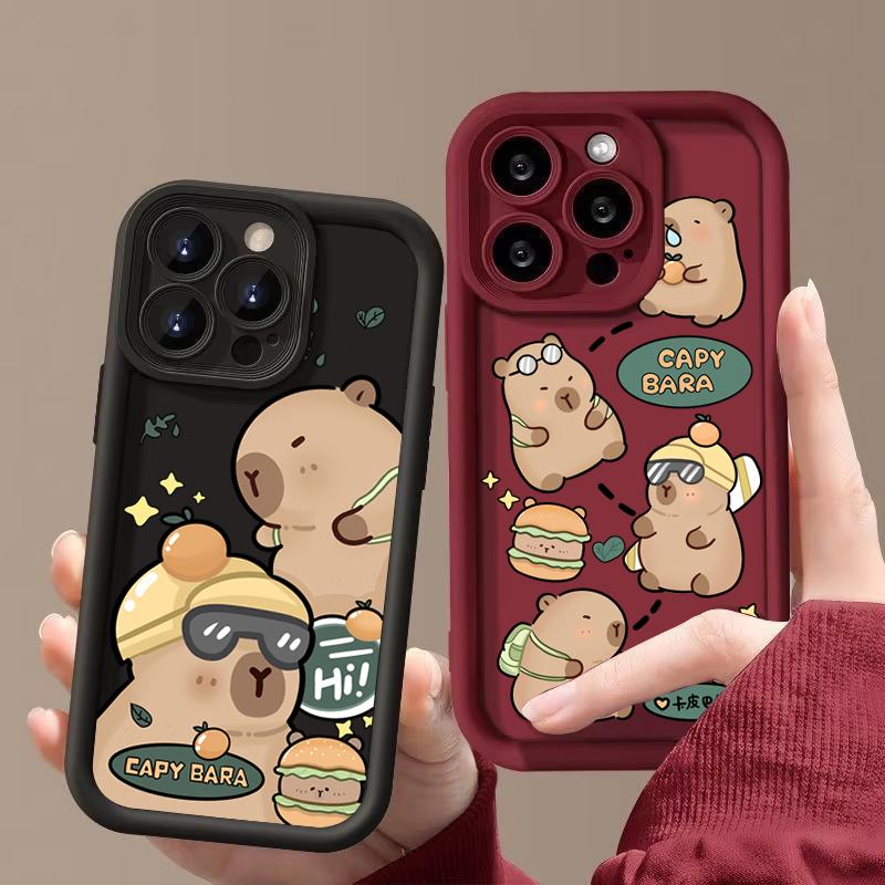 Cute Capybara Silicone Soft Phone Case For iPhone 16 15 14 13 12 11 Pro Max X XS XR 7 8 Plus SE 2020 Shockproof Back Cover