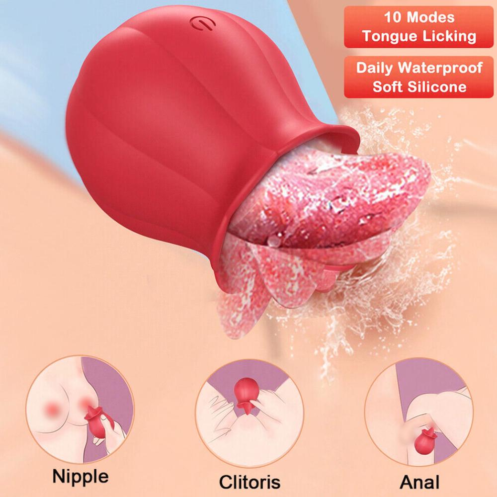Powerful Tongue Licking Vibrator for Women Clitoris Stimulator Female Nipples Massager Clit Vibrating Rose Sex Toys for Couples