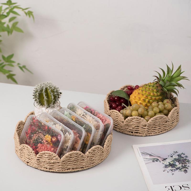 1Pc Paper Fruits Storage Basket Household Weave Vegetables High-capacity Snack Tray Paper Rope
