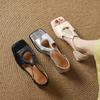 New summer women's hollow sandals non-slip soft sole large size solid color square head low heel casual fashion flat sandals