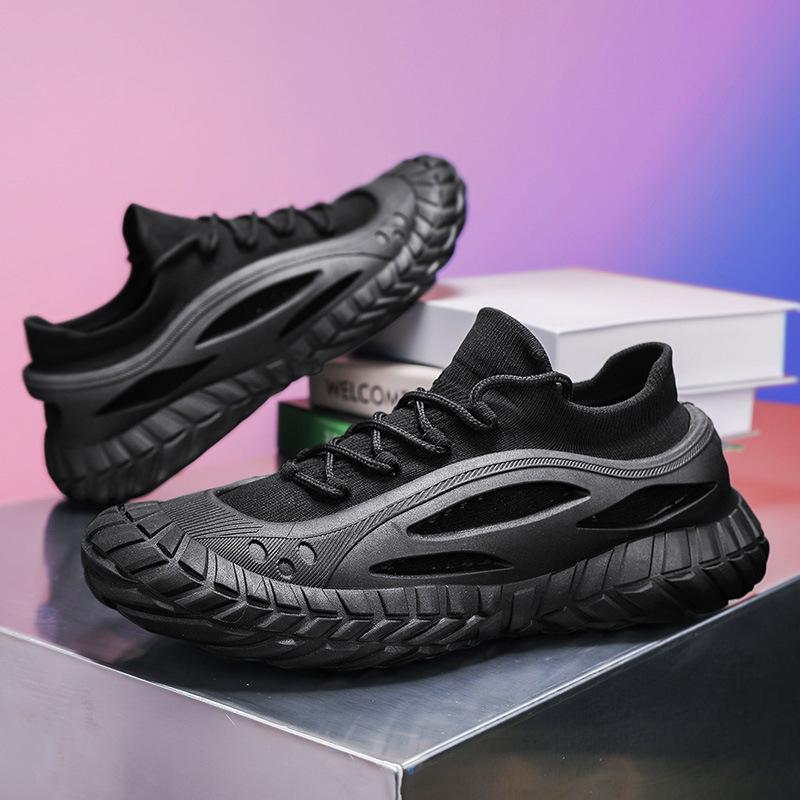 

Весна 2025 года, новые мужские спортивные туфли, летающие плетеные туфли, носки и туфли, однопедальные ленивые туфли, универсальная повседневная обувь 39