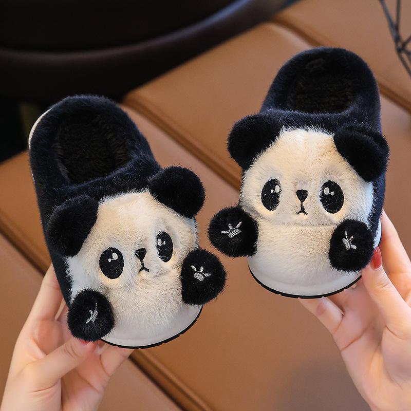 Nové zimní domácí pantofle dívky panda boty děti teplé domácí pantofle kožešinová zvířátka dítě nadýchané pantofle kawaii vnitřní podlahové boty