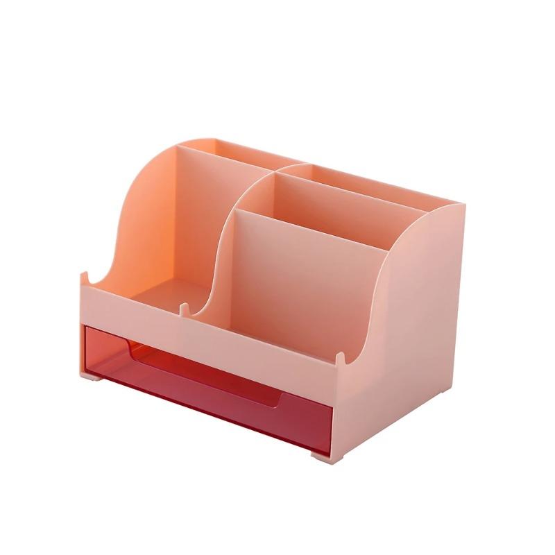 Desktop Storage Box Pen Holder Stationery Cosmetics Lipstick Organizer With Drawer Roomy Debris Storage Office Home