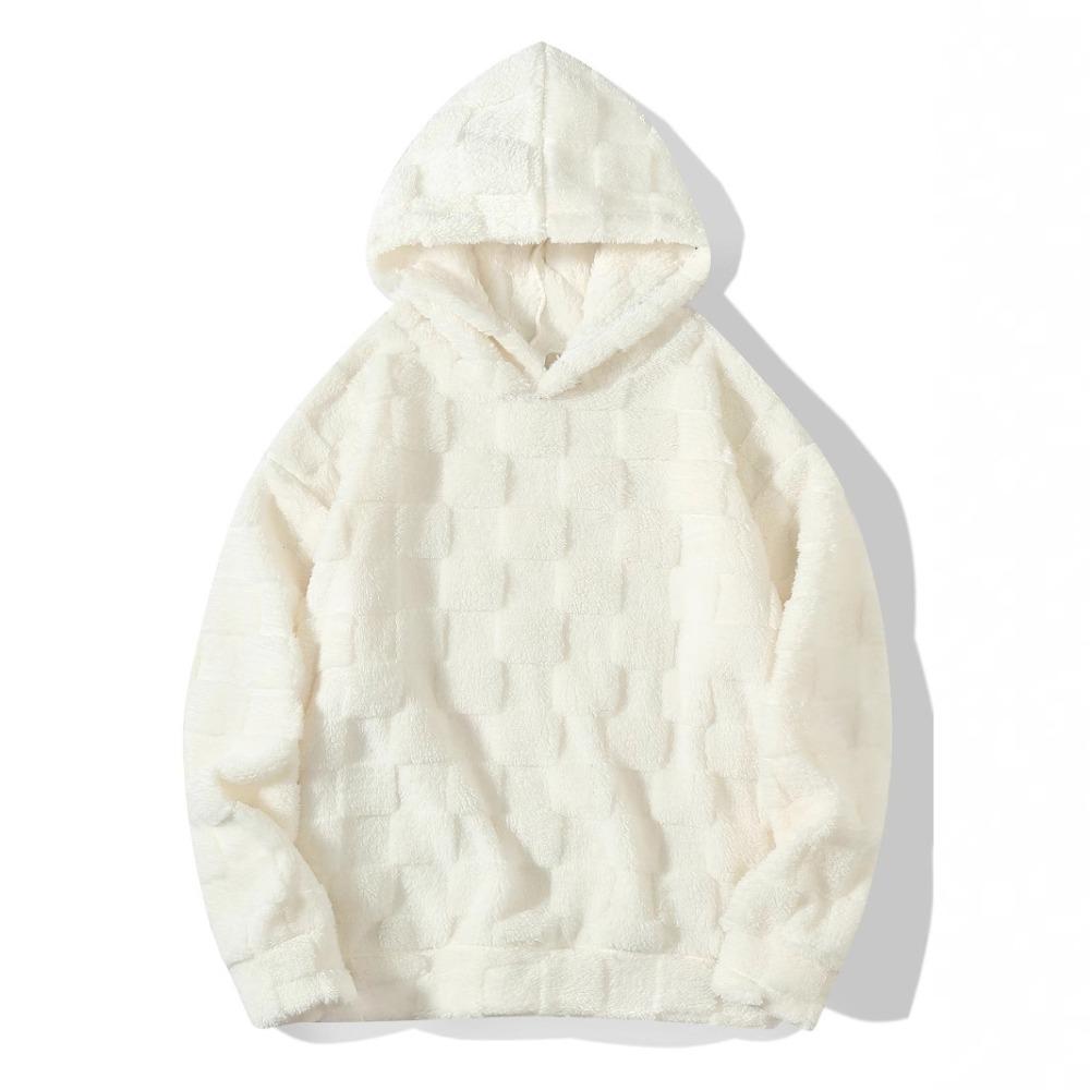 

Осень Зима Мужские Плюшевые Теплые Толстовки с Длинным Рукавом Клетчатый Личностный Стиль Повседневный Худи Пуловер Базовая Рубашка XXL белый