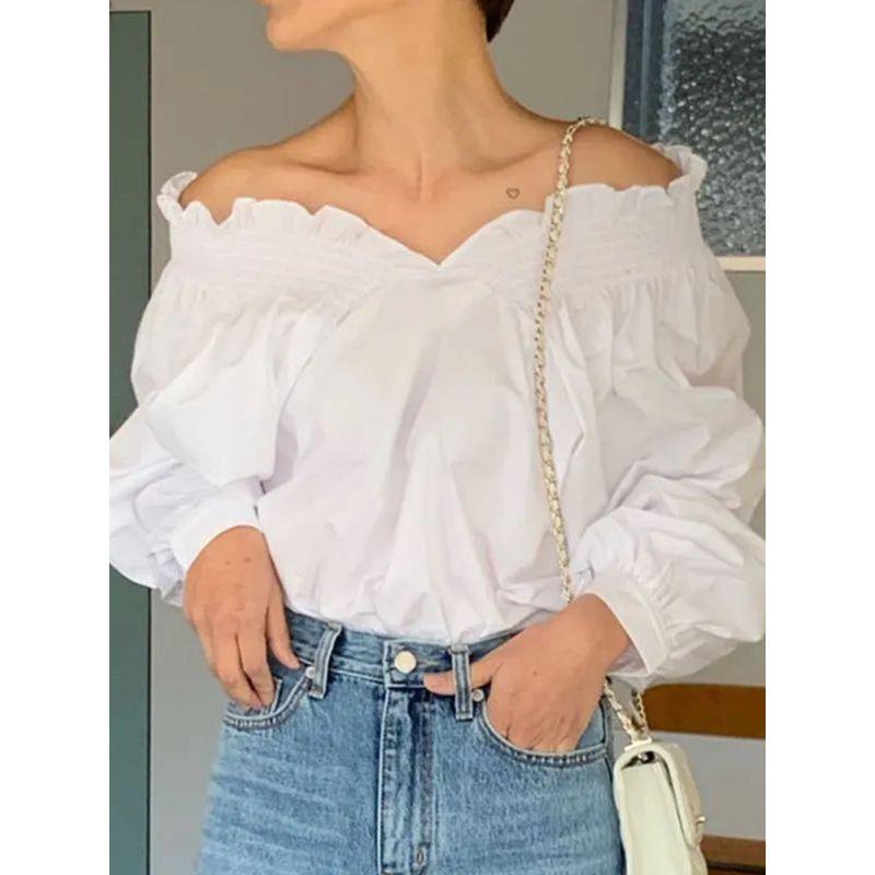 Sexy One Collar Lantern Sleeve Shirt Sexy off-Shoulder Collar Lantern Sleeve Shirt