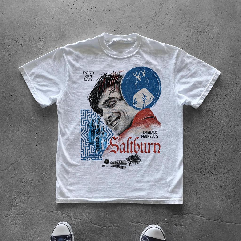 Summer Womens Vintage Saltburn  Tshirt  Streetwear Oversized Loose Casual Short Sleeve Suitable For All Seasons