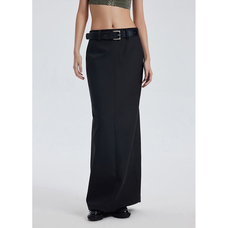 

Plus Size Classy Gray Casual Suit Skirt Female Fat Sister High Waist Slimming and Straight Back Slit Dress Black 3XL