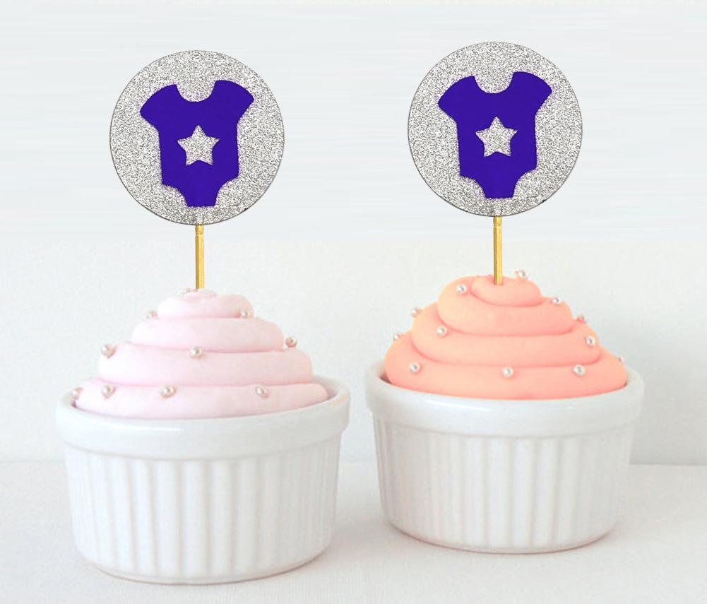 Darling Souvenir, Glitter Baby T-Shirt Baby Shower Cupcake Toppers, Dessert Decorations