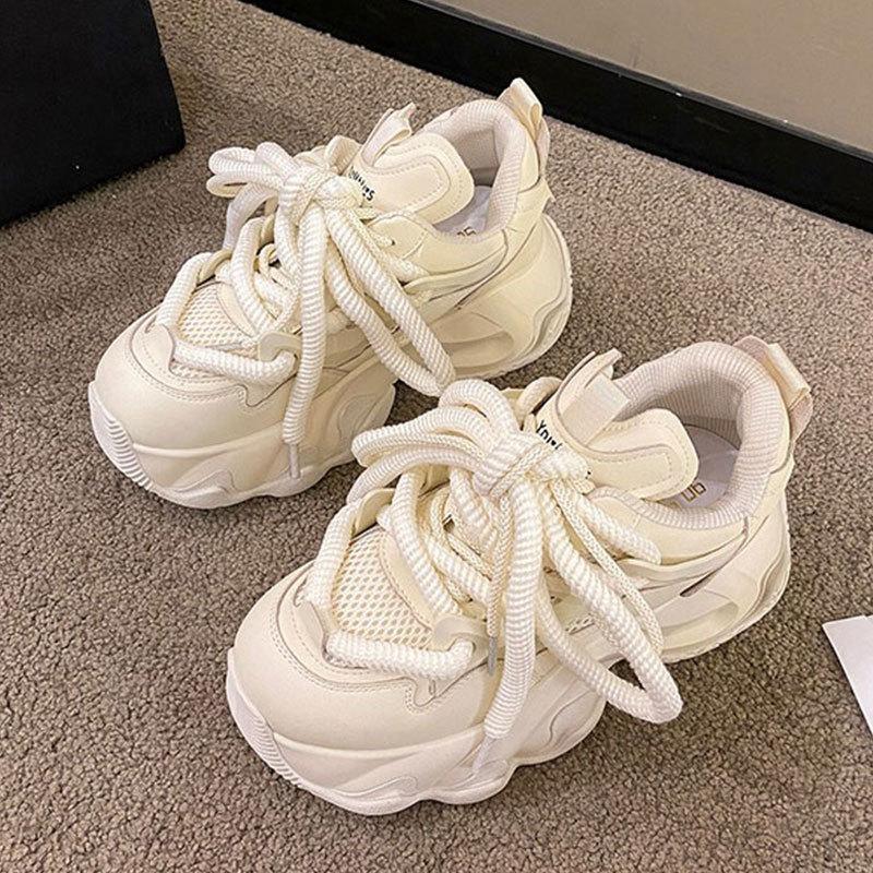 

Женские кроссовки «папины кроссовки» 2025 новая весна платформа маффины обувь увеличивающая рост спортивная обувь внутри весна и осень повседневные кроссовки для бега 40 бежевый