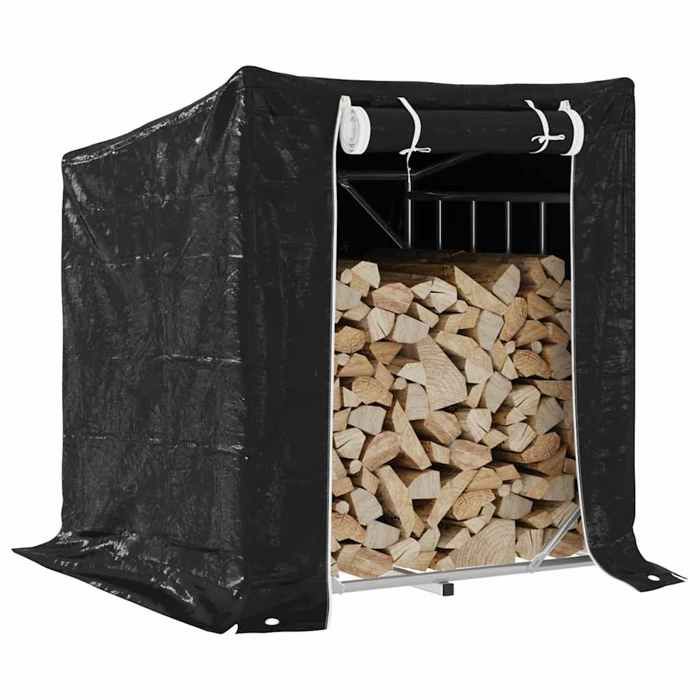 VidaXL Firewood Rack and Rain Cover Galvanized Steel, Log Storage, Fireplace Log Holder, 4104938