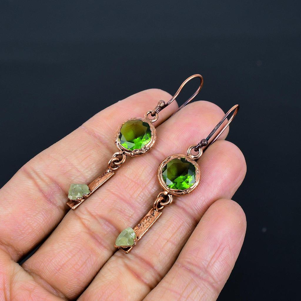 Peridot Earrings Gemstone Jewelry, Copper Electroformed Earrings, Handmade Jewelry Birthstone Earrings, Gift For Him