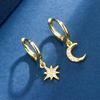 925 Silver CZ Star Moon Asymmetric Hoop Earrings for Women Gold Silver Stars Moon Circle Earrings Party Jewelry Gifts