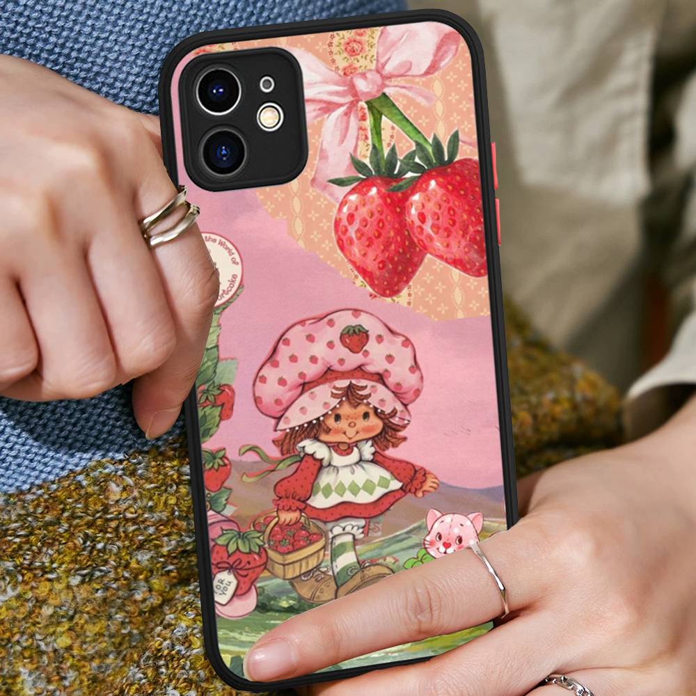 Animated Strawberrys Shortcake Phone Case For IPhone 11 12 13 14 15 16 Pro Plus X XS MAX Matte Bumper Shockproof Cover