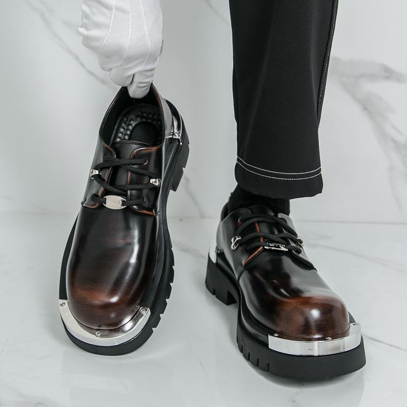 

Men Oxfords Black Platform Elevator Punk Lacing Shoes Street Style Brown Height Increase Thick Sole Leather Shoes EU:46 коричневый