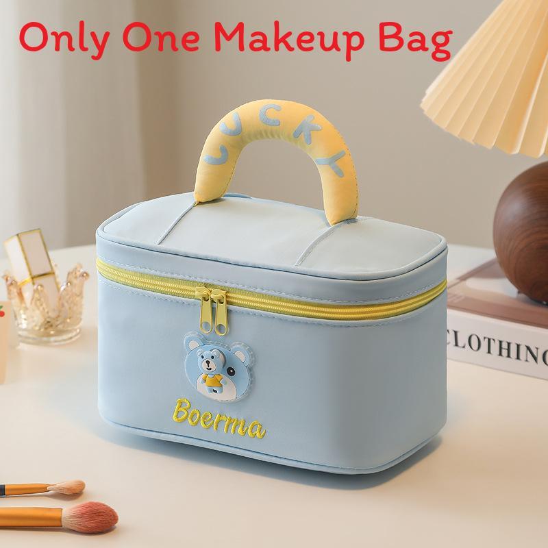 Cute Cartoon Bear Makeup Bag With Plush Fabric For Daily Commuting And Travel Storage