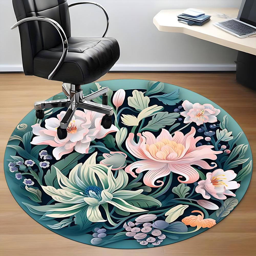 1pc Floral Garden Office Round Area Rug, Indoor Mat Suitable For Office, Under Office Chairs Bedroom Living Room Home Decor, Room Deco