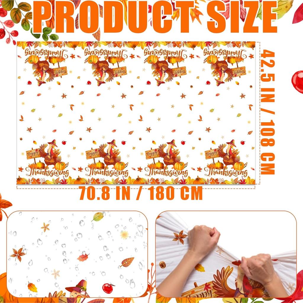 GREHUMOR Fall Thanksgiving Party Supplies Thanks Giving Tablecloth Plastic Turkey Thanksgiving Party Tablecloth Pumpkin Table Cover for Fall Thanks