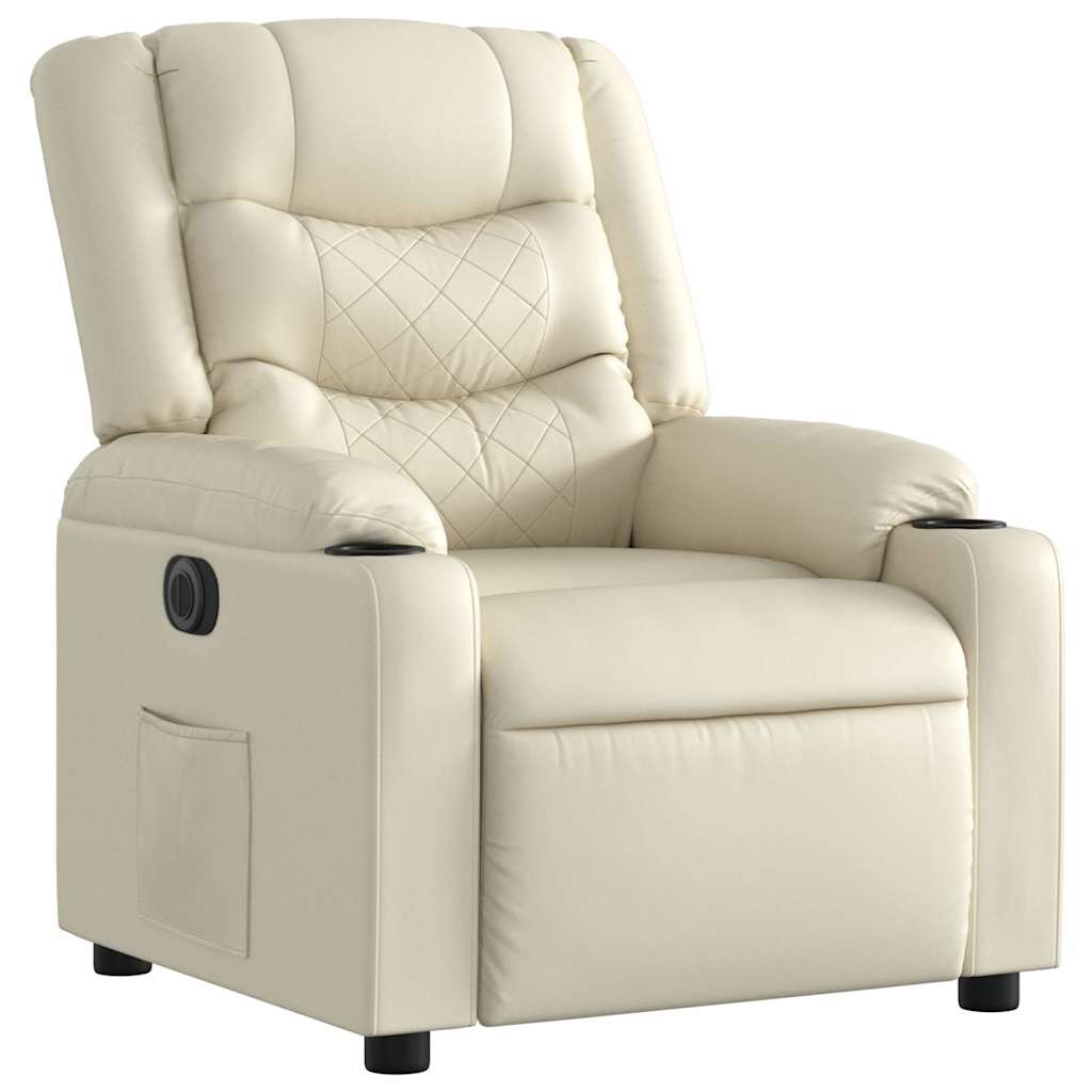 Electric Recliner Chair Cream Faux Leather