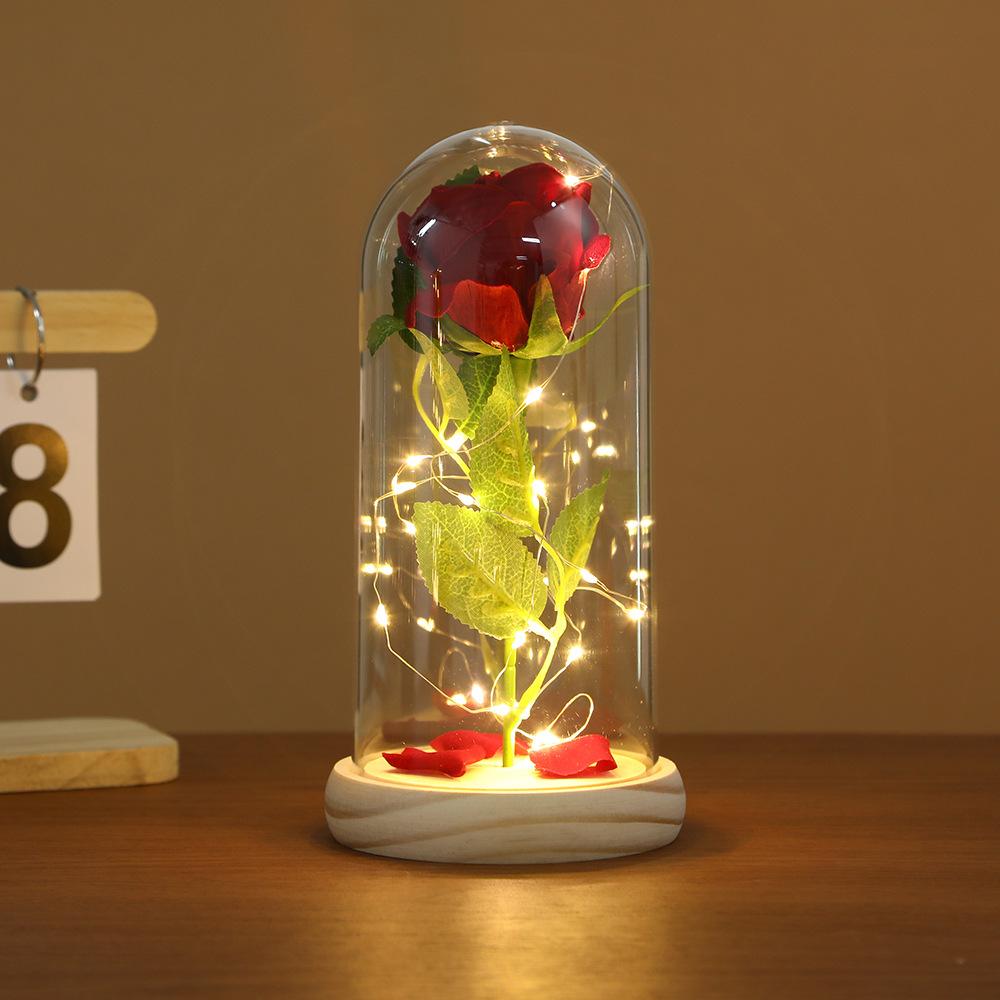 New Holiday Gift Eternal Flower Ornament Creative Glass Cover Rose Desktop Decorative Light Ornament