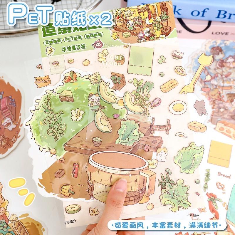 Cute Cartoon Anime Scrapbook Landscape Sticker Creative Design Handmade Sweet Scene Layout Sticker Student Supplies Kids Gift